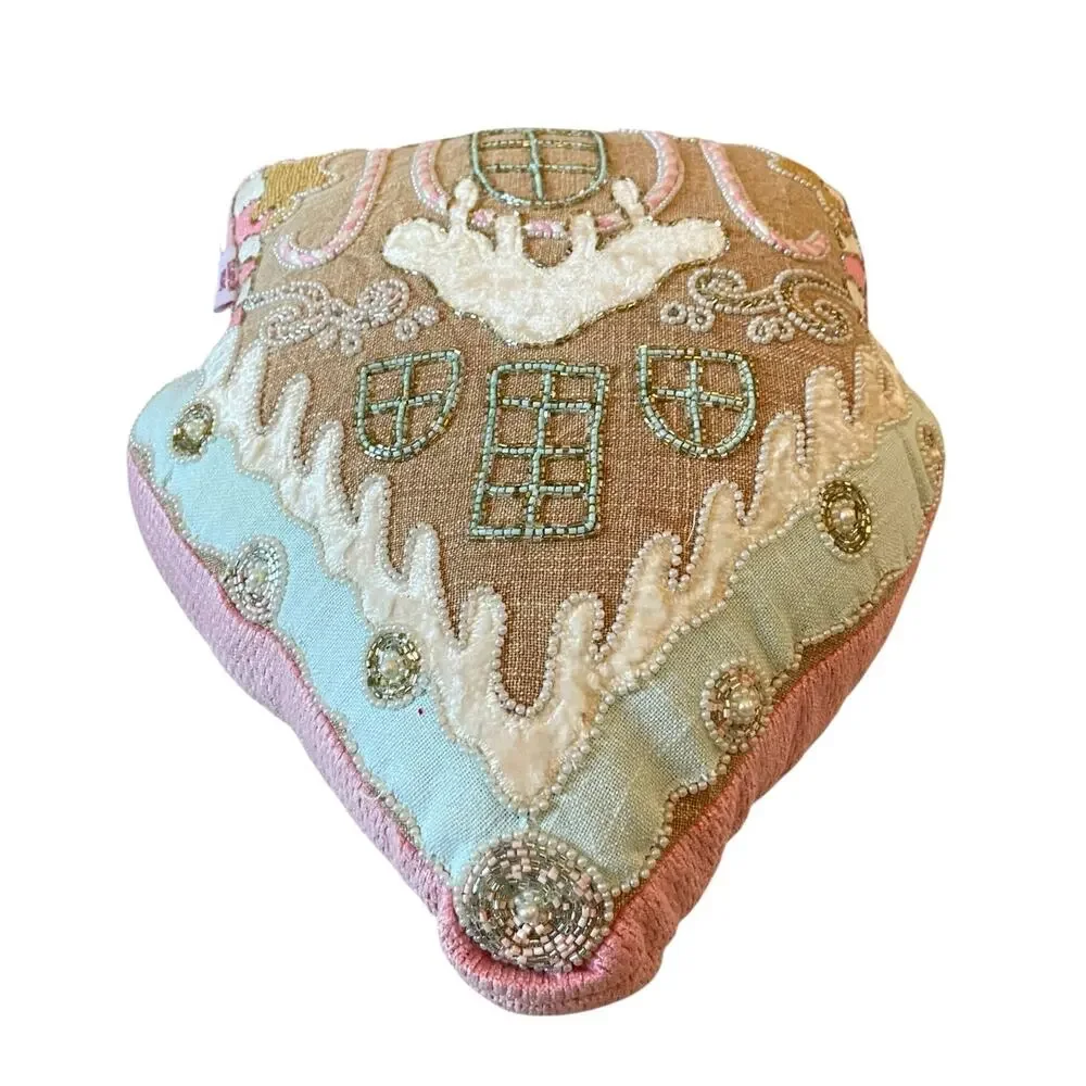 Sugarplum Dreams Christmas Gingerbread House Throw Pillow 17x15  Beaded NEW